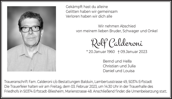 Anzeige von Rolf Calderoni von  Werbepost 