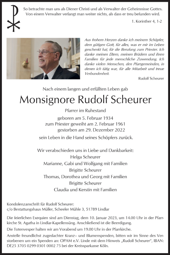 Anzeige von Rudolf Scheurer von  Anzeigen Echo 