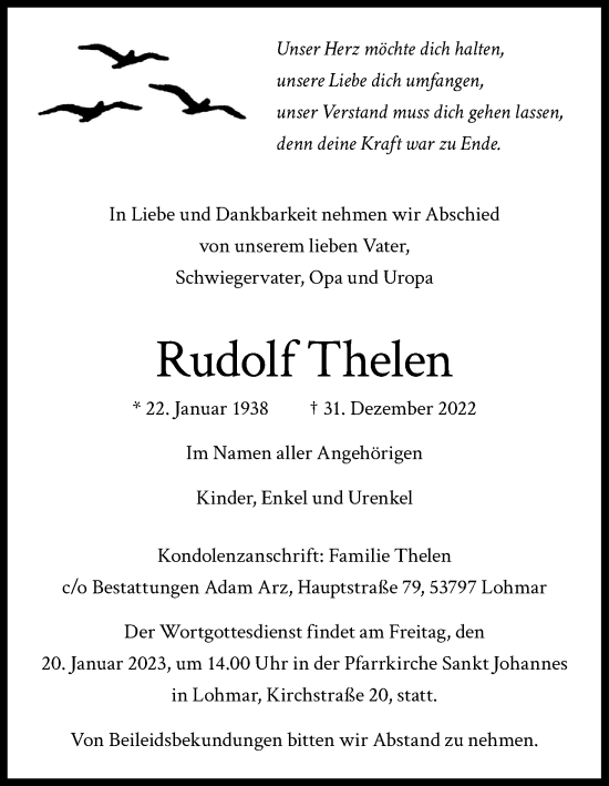 Anzeige von Rudolf Thelen von Kölner Stadt-Anzeiger / Kölnische Rundschau / Express