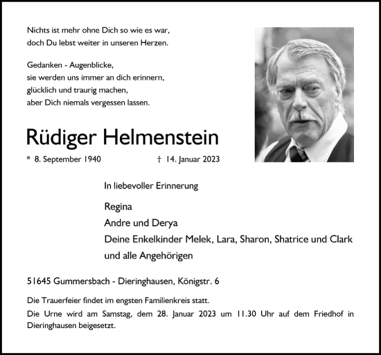 Anzeige von Rüdiger Helmenstein von  Anzeigen Echo 