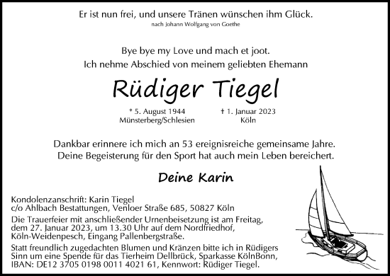 Anzeige von Rüdiger Tiegel von Kölner Stadt-Anzeiger / Kölnische Rundschau / Express