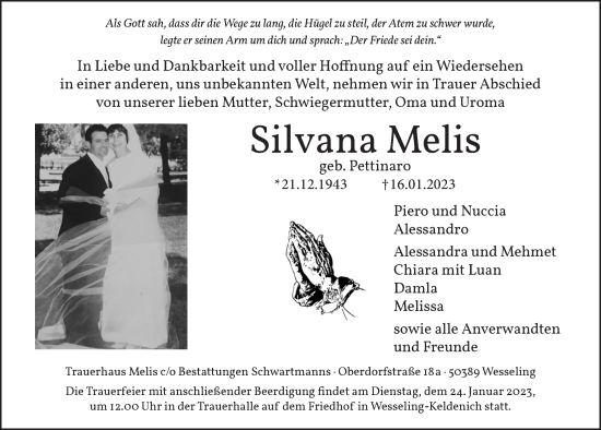 Anzeige von Silvana Melis von  Schlossbote/Werbekurier 