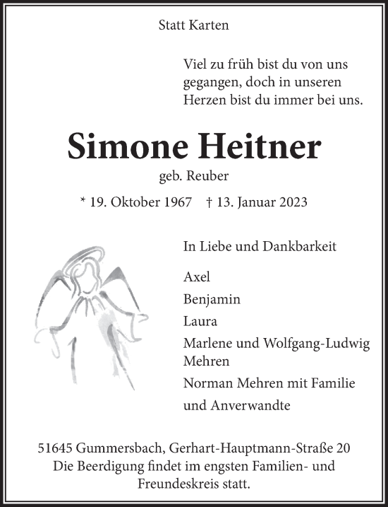 Anzeige von Simone Heitner von  Anzeigen Echo 