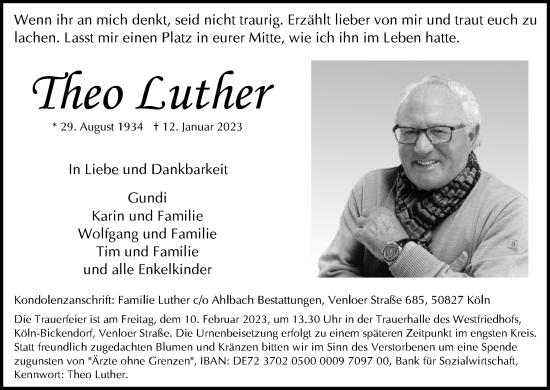 Anzeige von Theo Luther von Kölner Stadt-Anzeiger / Kölnische Rundschau / Express