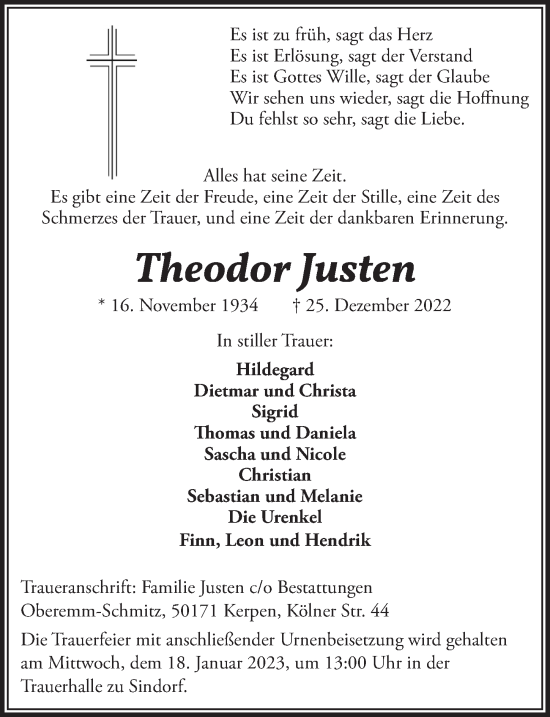 Anzeige von Theodor Justen von  Werbepost 