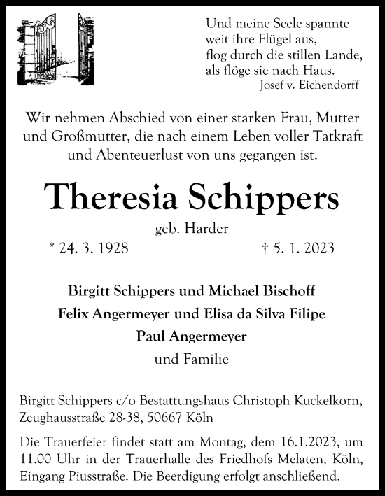 Anzeige von Theresia Schippers von Kölner Stadt-Anzeiger / Kölnische Rundschau / Express