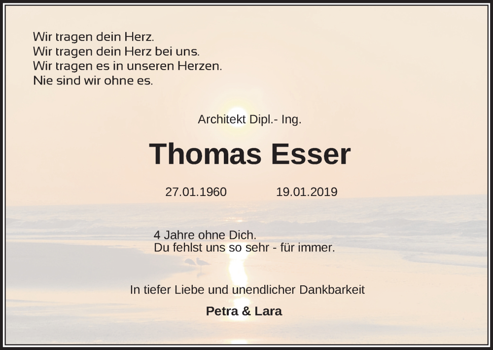  Traueranzeige für Thomas Esser vom 28.01.2023 aus Kölner Stadt-Anzeiger / Kölnische Rundschau / Express