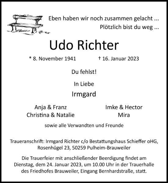Anzeige von Udo Richter von  Wochenende 
