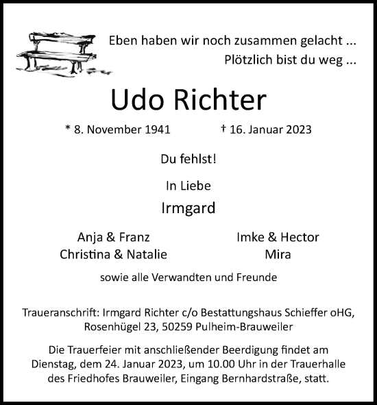 Anzeige von Udo Richter von Kölner Stadt-Anzeiger / Kölnische Rundschau / Express