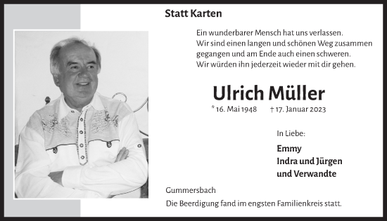Anzeige von Ulrich Müller von  Anzeigen Echo 