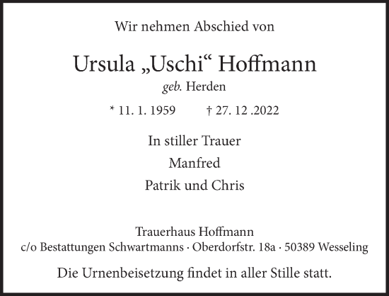Anzeige von Ursula Hoffmann von  Schlossbote/Werbekurier 