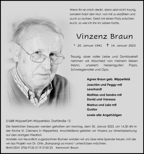 Anzeige von Vinzenz Braun von Kölner Stadt-Anzeiger / Kölnische Rundschau / Express