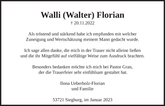 Anzeige von Walli Florian von  Lokalanzeiger 