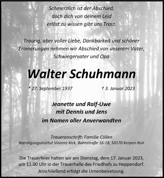 Anzeige von Walter Schuhmann von  Werbepost 