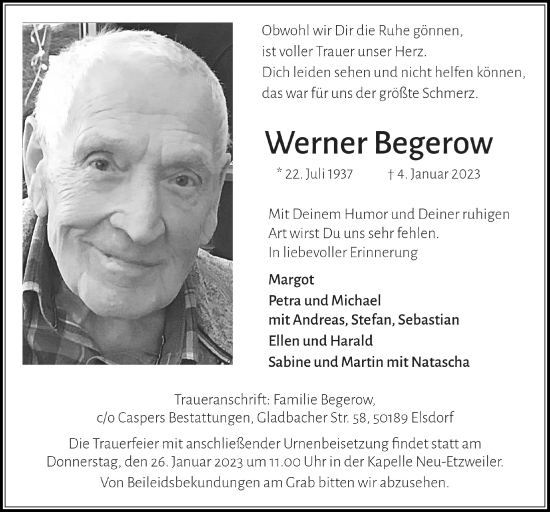 Anzeige von Werner Begerow von  Werbepost 