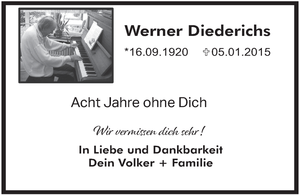  Traueranzeige für Werner Diederichs vom 06.01.2023 aus  Lokale Informationen 