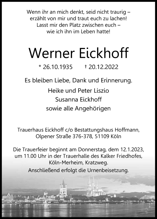 Anzeige von Werner Eickhoff von Kölner Stadt-Anzeiger / Kölnische Rundschau / Express