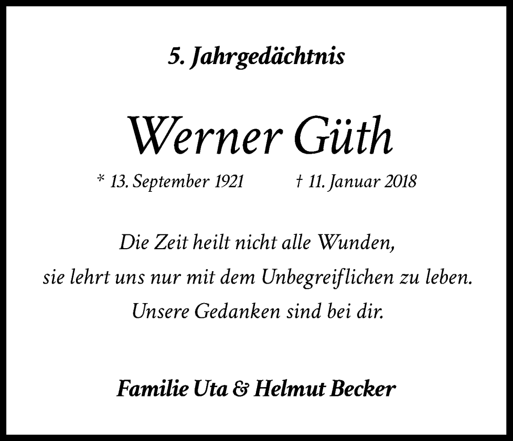  Traueranzeige für Werner Güth vom 18.07.2023 aus Kölner Stadt-Anzeiger / Kölnische Rundschau / Express