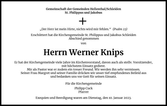 Anzeige von Werner Knips von Kölner Stadt-Anzeiger / Kölnische Rundschau / Express