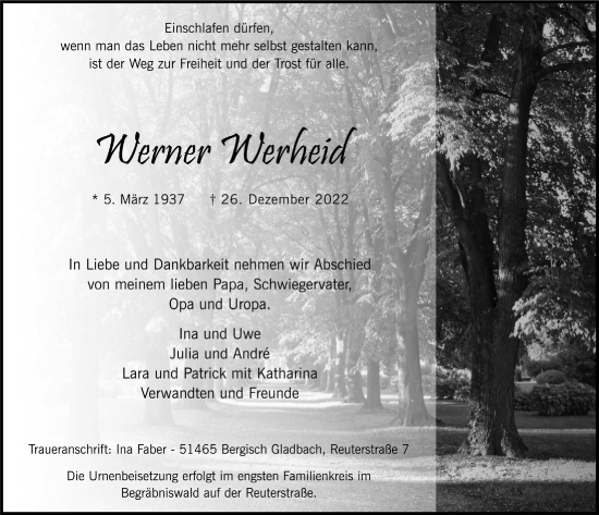 Anzeige von Werner Wereid von  Bergisches Handelsblatt 
