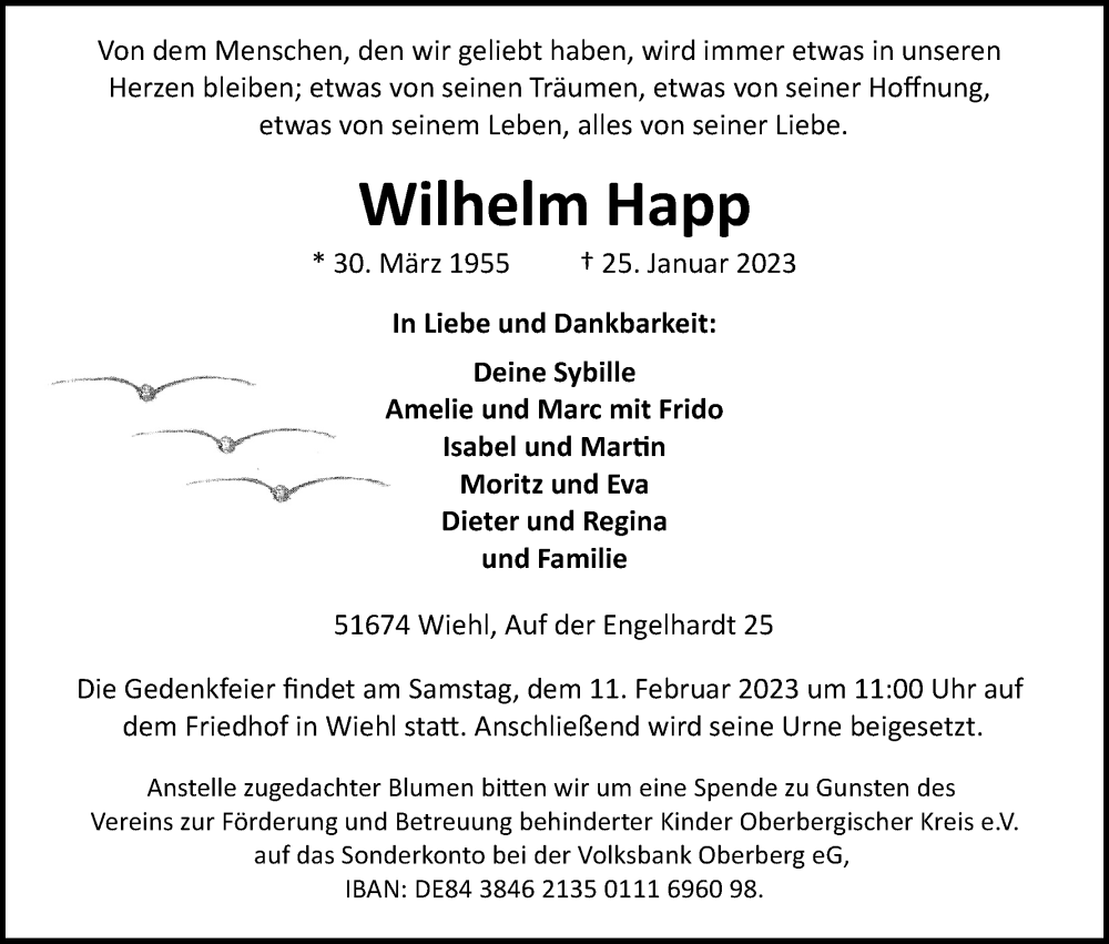  Traueranzeige für Wilhelm Happ vom 28.01.2023 aus Kölner Stadt-Anzeiger / Kölnische Rundschau / Express