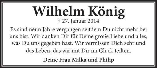 Anzeige von Wilhelm König von  Bergisches Handelsblatt 