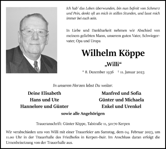 Anzeige von Wilhelm Köppe von  Werbepost 