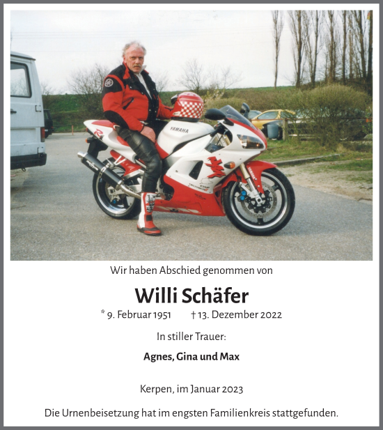 Anzeige von Willi Schäfer von  Werbepost 