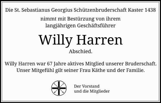 Anzeige von Willy Harren von  Werbepost 