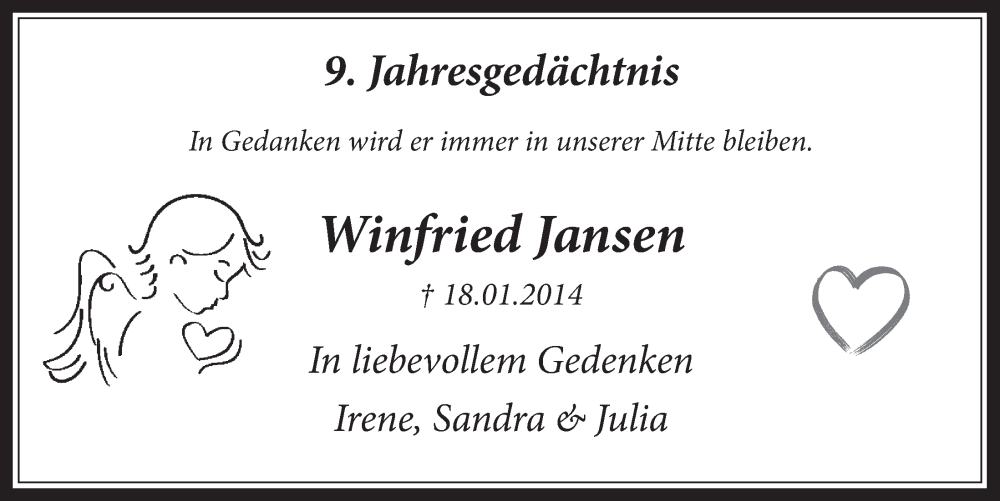  Traueranzeige für Winfried Jansen vom 18.07.2023 aus  Wochenende  Werbepost 