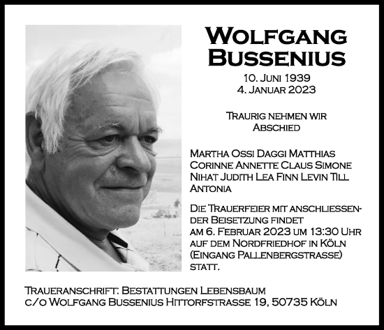 Anzeige von Wolfgang BUssenius von Kölner Stadt-Anzeiger / Kölnische Rundschau / Express