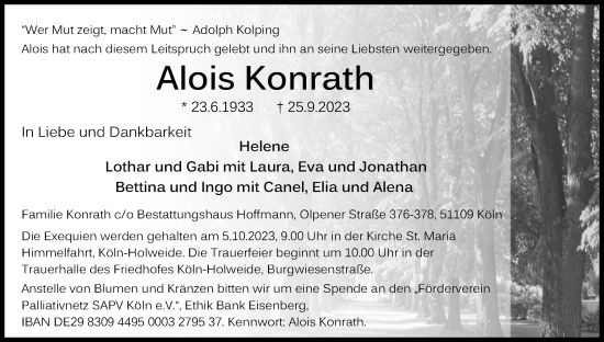 Anzeige von Alois Konrath von Kölner Stadt-Anzeiger / Kölnische Rundschau / Express