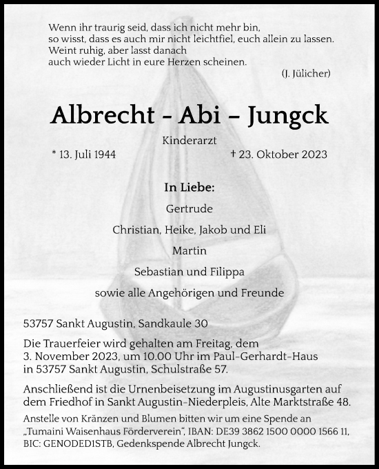 Anzeige von Albrecht Abi - Jungck von Kölner Stadt-Anzeiger / Kölnische Rundschau / Express