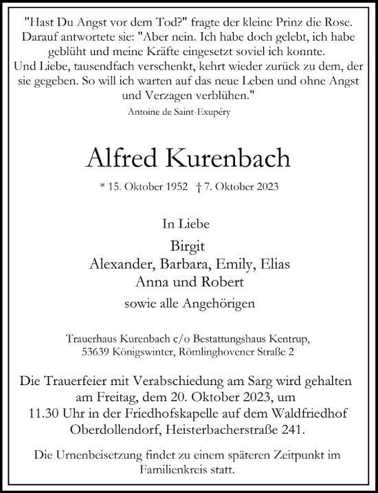 Anzeige von Alfred Kurenbach von  Extra Blatt 