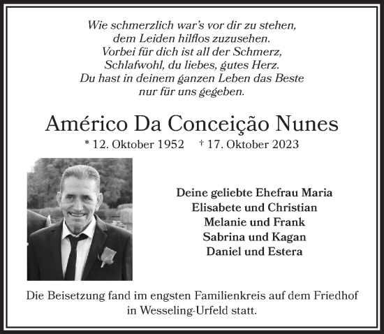 Anzeige von Américo Da Conceição Nunes von  Schlossbote/Werbekurier 