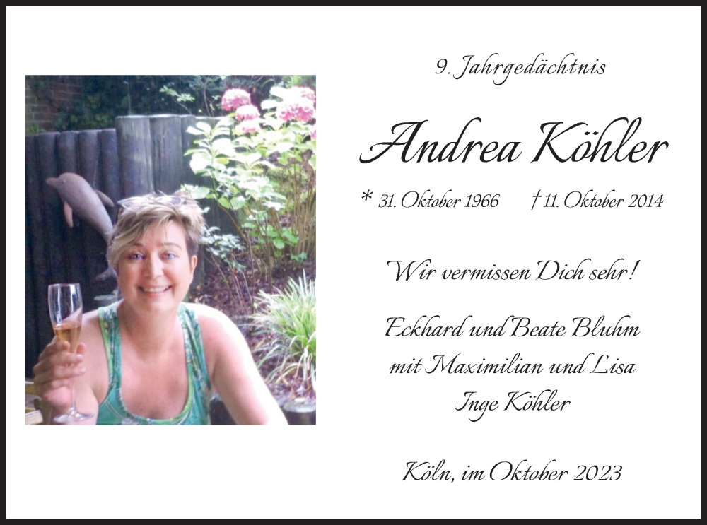  Traueranzeige für Andrea Köhler vom 18.07.2023 aus Kölner Stadt-Anzeiger / Kölnische Rundschau / Express