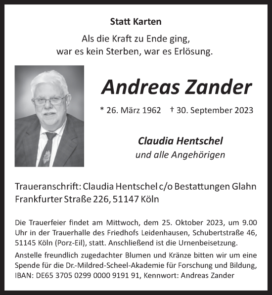 Anzeige von Andreas Zander von  EXPRESS - Die Woche 