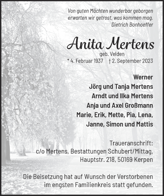 Anzeige von Anita Mertens von  Werbepost 