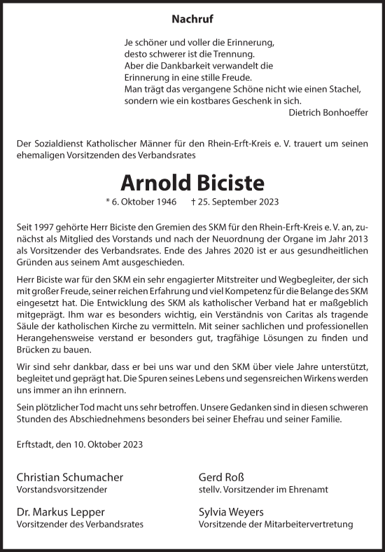 Anzeige von Arnold Biciste von  Wochenende  Schlossbote/Werbekurier  Werbepost 