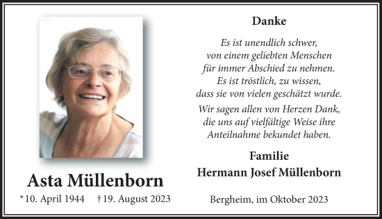 Anzeige von Asta Müllenborn von  Werbepost 