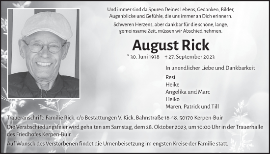 Anzeige von August Rick von  Werbepost 