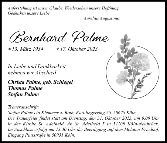 Anzeige von Bernhard Palme von Kölner Stadt-Anzeiger / Kölnische Rundschau / Express