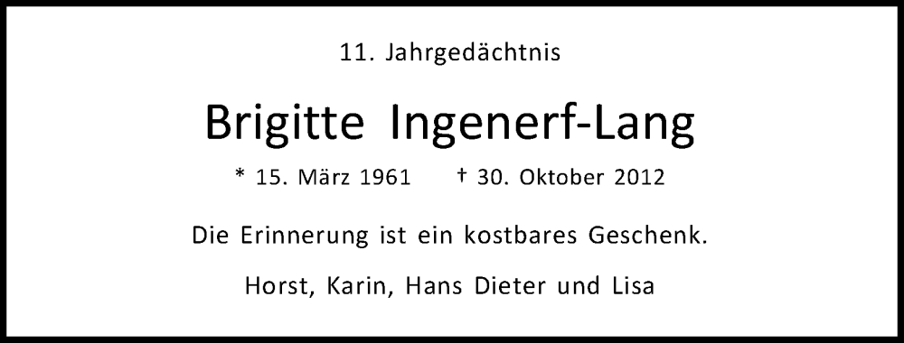  Traueranzeige für Brigitte Ingenerf-Lang vom 18.07.2023 aus Kölner Stadt-Anzeiger / Kölnische Rundschau / Express