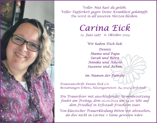 Anzeige von Carina Eick von  Werbepost 