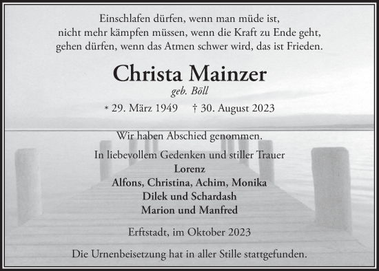 Anzeige von Christa Mainzer von  Werbepost 