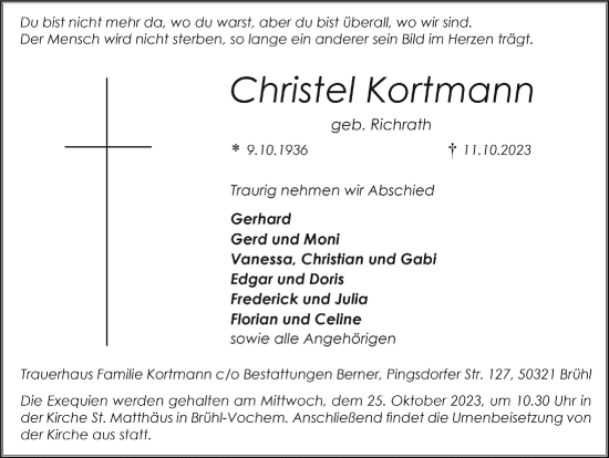 Anzeige von Christel Kortmann von  Schlossbote/Werbekurier 