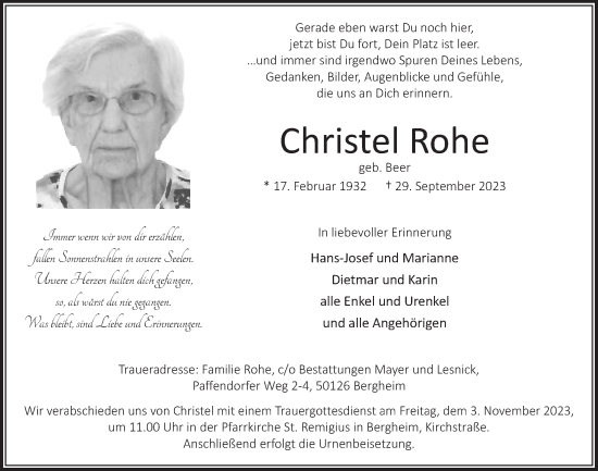 Anzeige von Christel Rohe von  Werbepost 