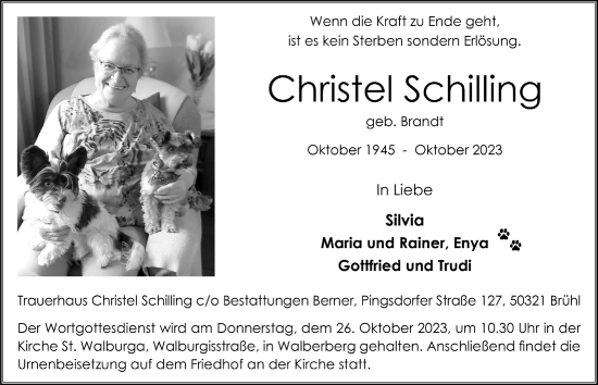 Anzeige von Christel Schilling von  Schlossbote/Werbekurier 