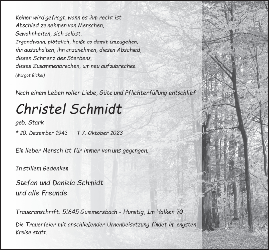 Anzeige von Christel Schmidt von  Anzeigen Echo 