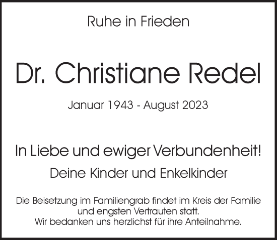 Anzeige von Christiane Redel von  Schaufenster/Blickpunkt 